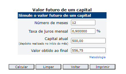 bxblue - Calculadora do Cidadão, Banco Central simulação futuro de um capital