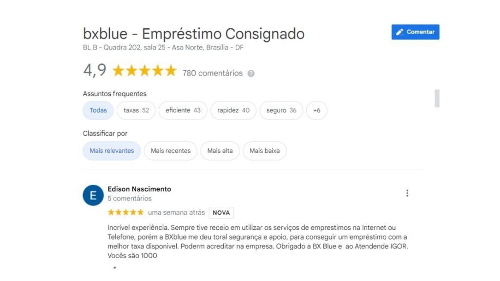 bxblue - avaliações Google My Business